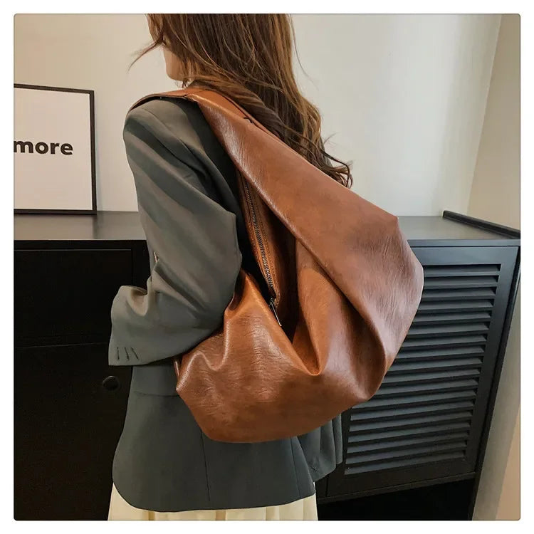 Big Black Shoulder Bag | Large Hobo Shopper Bag & Soft Leather Crossbody Handbag Luxegan