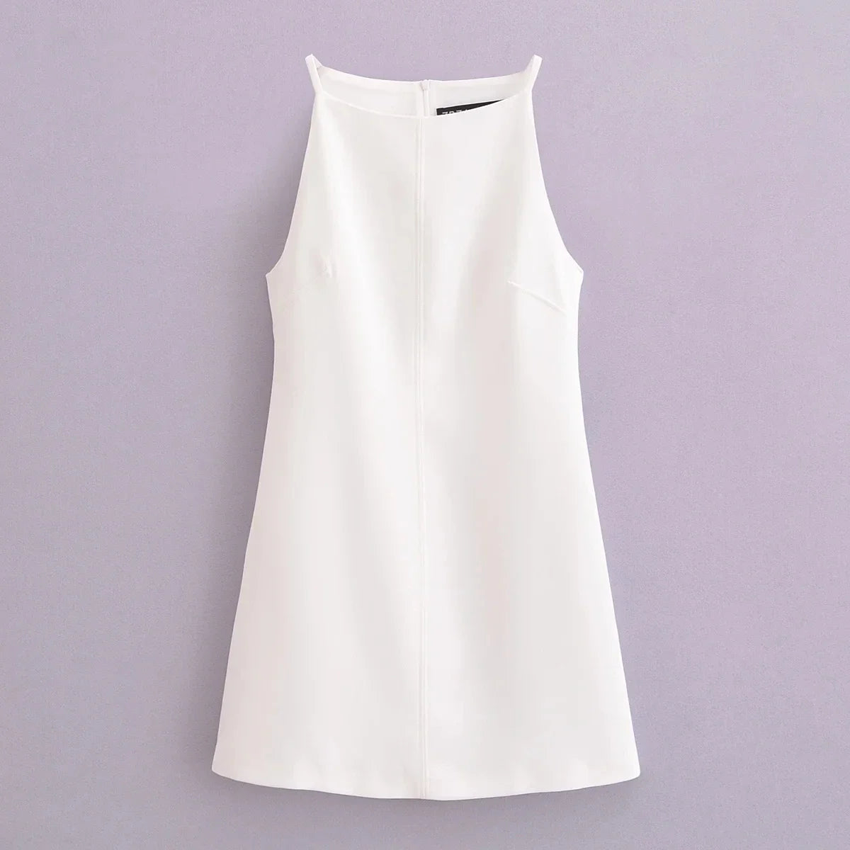 Summer Off-Shoulder Slip Dress | Sexy Solid Color Sleeveless TANK Gown | Elegant High Street Zipper Accent Above Knee Mini Dress | Premium Tatting Regular Fit Straight Luxegan