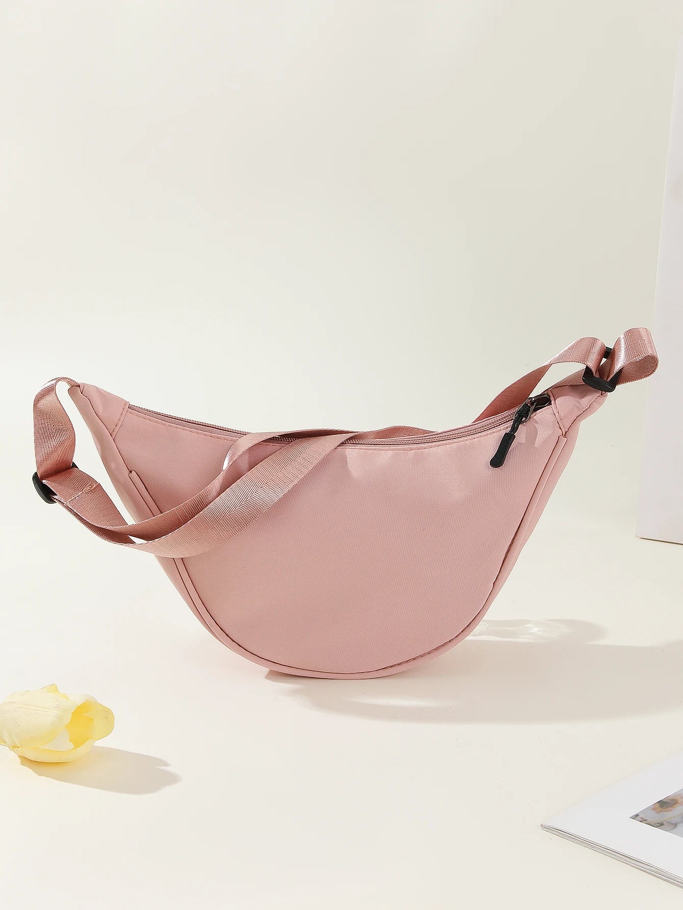 Nylon Solid Half Moon Bag | Soft Preppy Style Casual Shoulder & Crossbody Satchel Luxegan