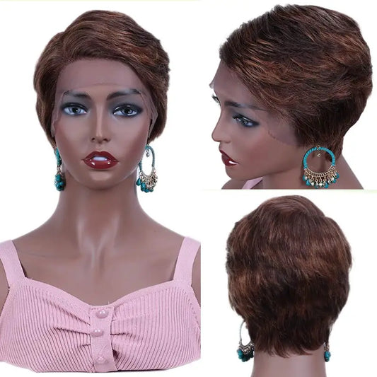 Peruvian Straight Pixie Cut Bob Wig | T-Part Transparent Lace Human Hair (Pre-Plucked Hairline) Luxegan