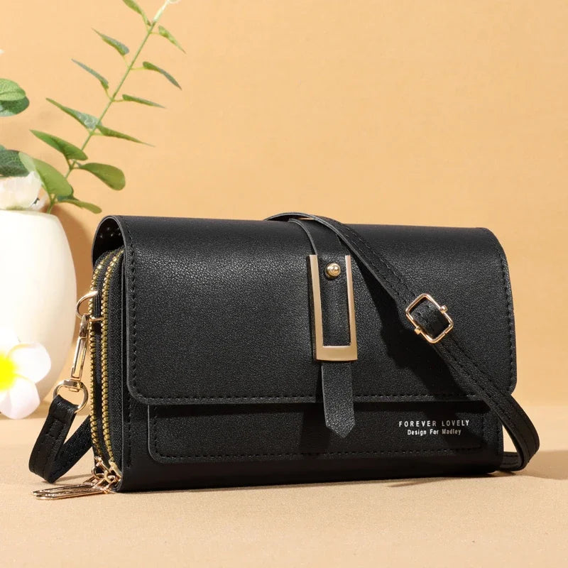 Small Crossbody Shoulder Bag for Women | Sophisticated England Style Cellphone Purse | Elegant PU Leather Card Holder Wallet | Fashion-Forward Box Handbag with Sequined Letter Applique Luxegan