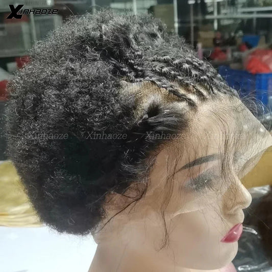 HD Full Lace Braided Wigs with Afro Kinky Curly Braided Full Lace Human Hair Wigs Knotless Box Braiding Hair Wig for Black Women Luxegan