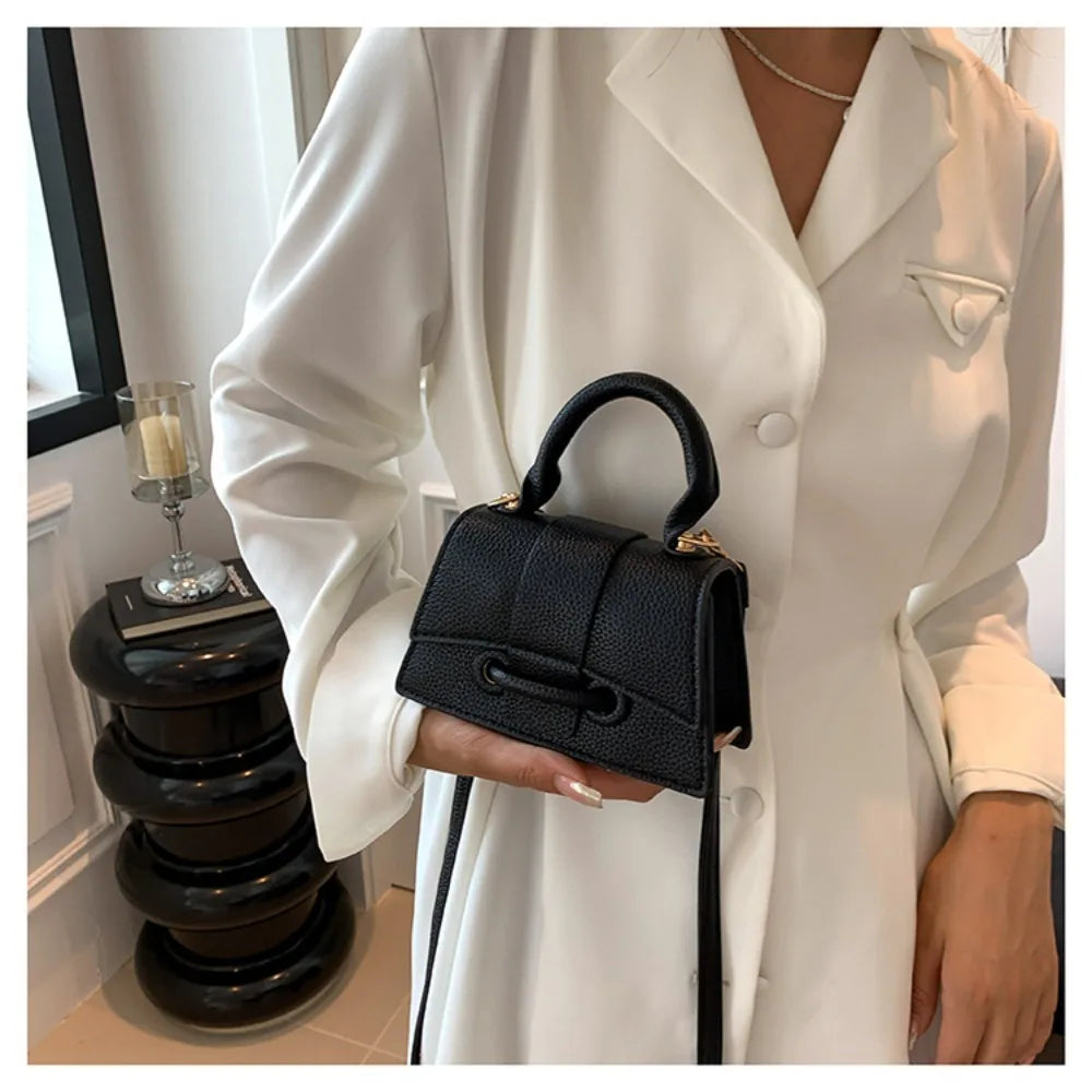 High Quality Fashion PU Leather Bag | Solid Color Shoulder Crossbody Bag & Cute Buckle Square Bag (Hand Carry Small Messenger Bag) Luxegan