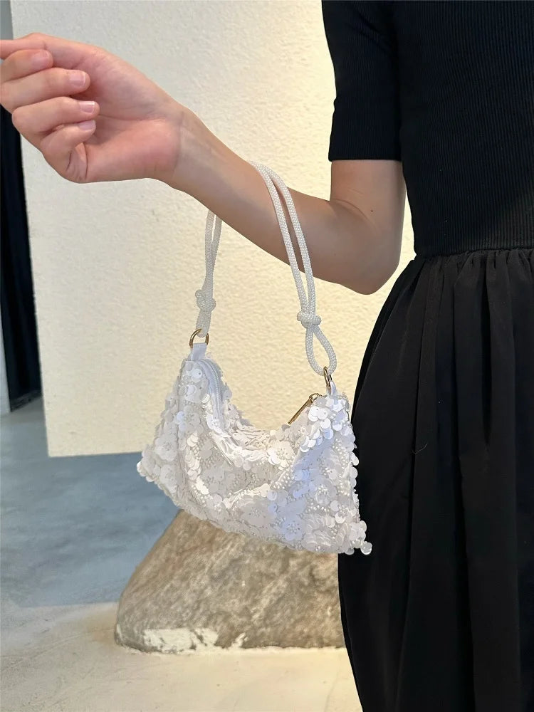 Luxury Sequins Shoulder Bag | Floral Designer Mini Handbag Luxegan