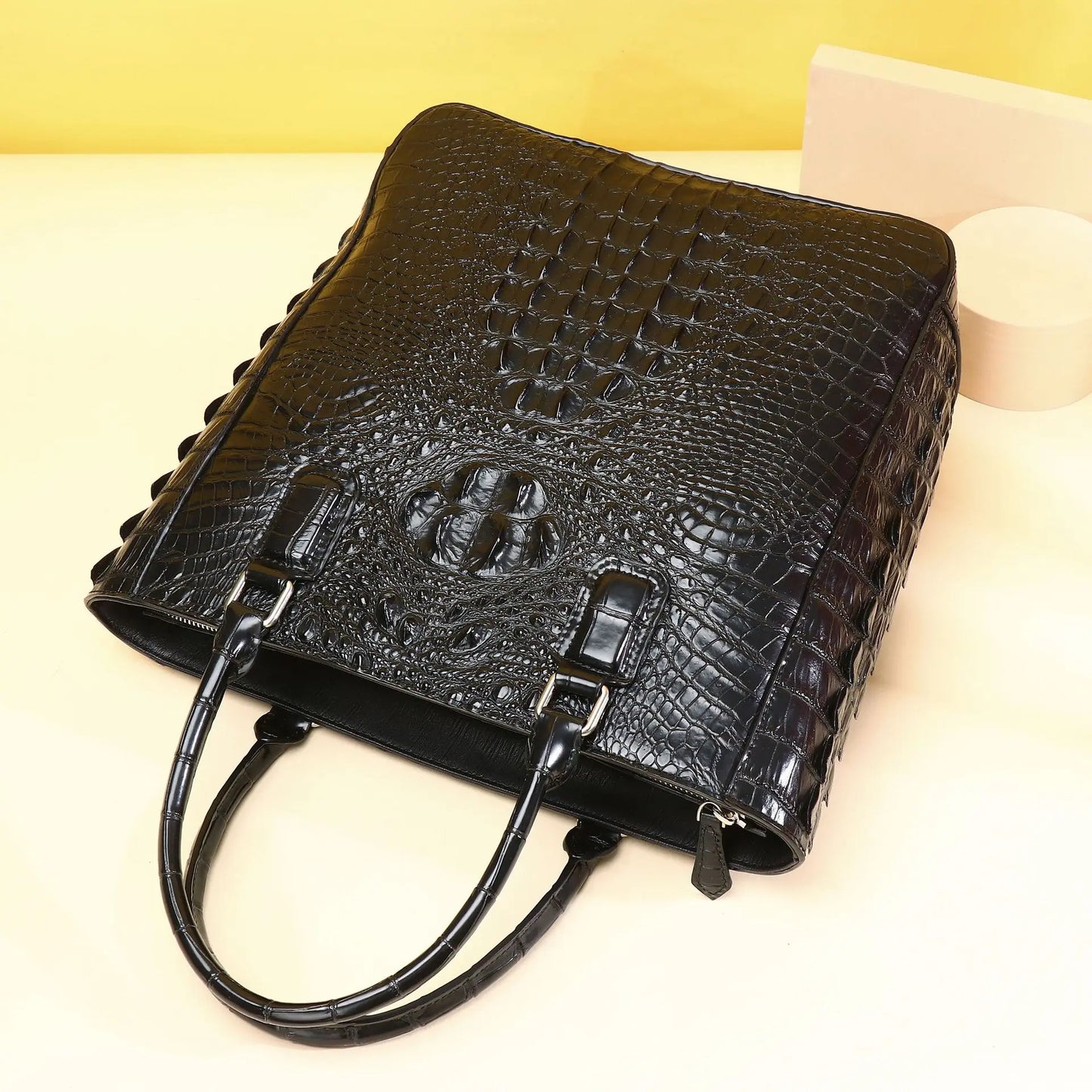 Women's Luxury Genuine Leather Alligator Handbag | Designer Real Natural Leather Shoulder Bag | Hard Shell Casual Tote Crossbody Purse | Multi-Pocket Large Capacity Versatile Satchel Model 20250603f Luxegan