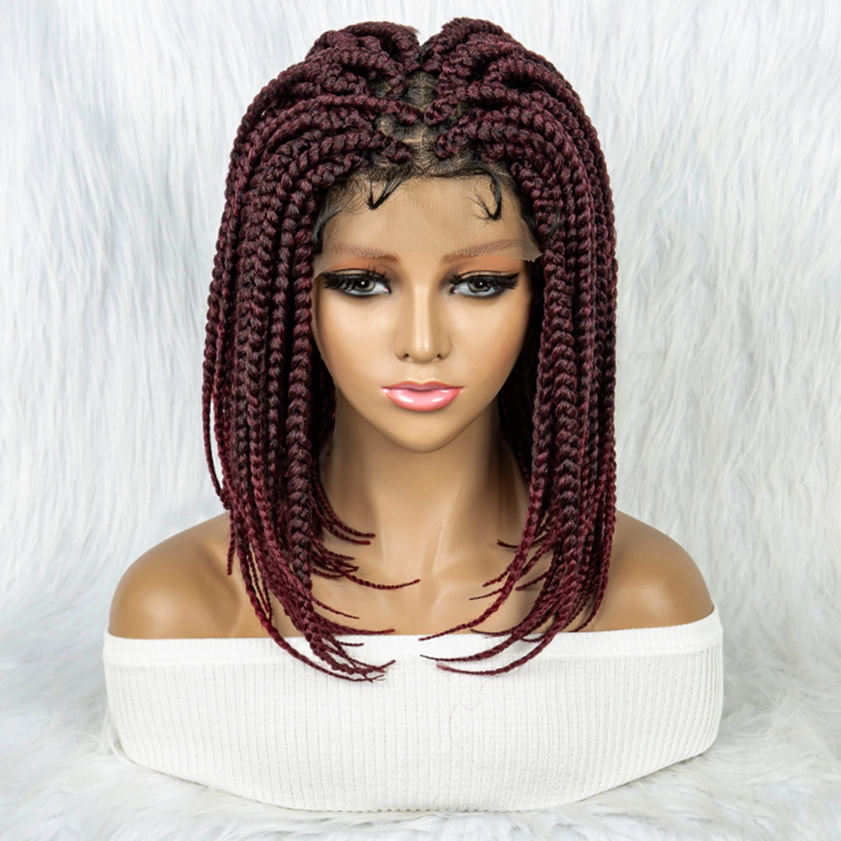 Pelucas trenzadas Bob para mujeres negras Peluca de encaje completo con trenzas estilo cornrow Peluca sintética de encaje frontal con trenzas de caja sin nudos con cabello de bebé