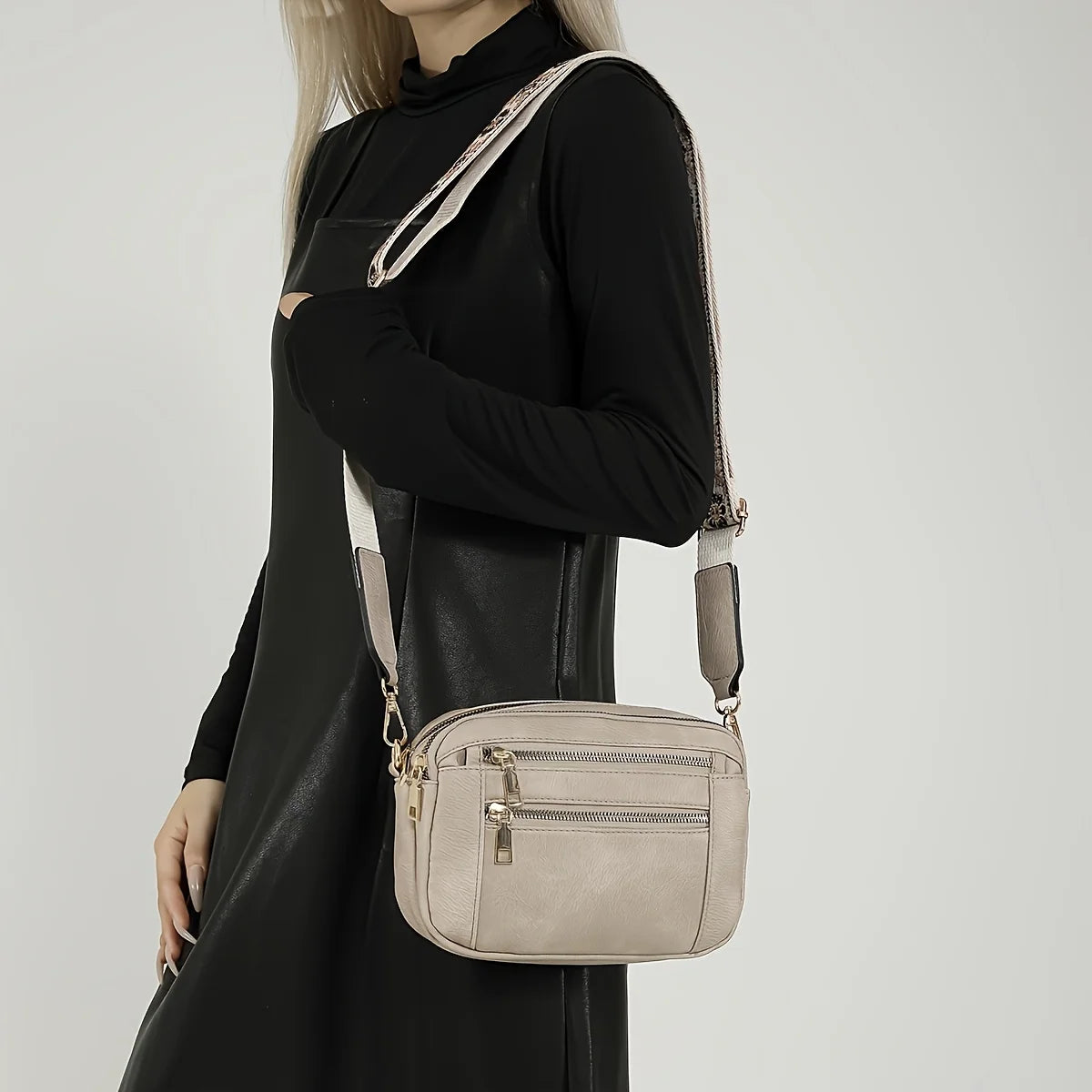 Stylish Wide Strap Leather Crossbody Bag | Color-Matching & Small Square Shoulder Bag Luxegan