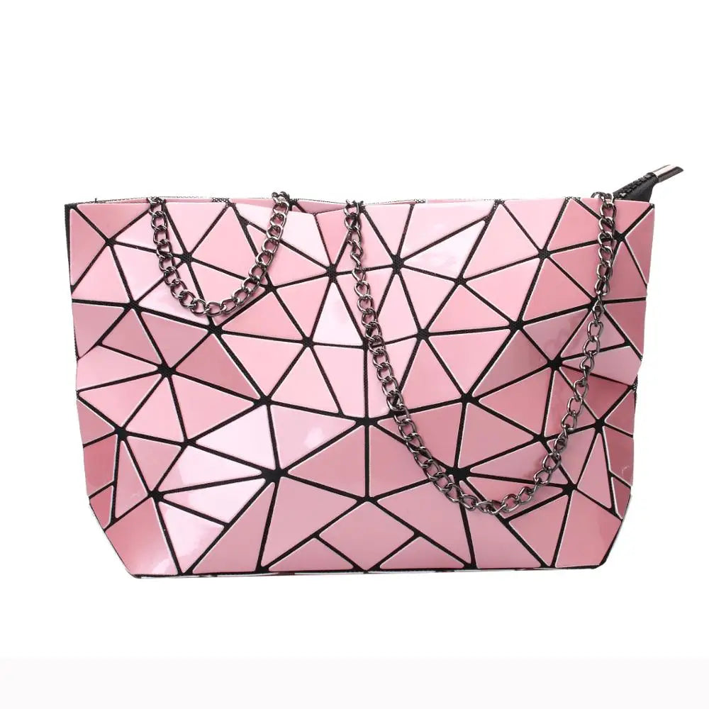 Women’s Geometric Chain Shoulder Bag | Fashion Folding Messenger Bag | Trendy PU Leather Hobo Crossbody | Versatile Plain Geometric Clutch & Evening Bag (Model 2037) Luxegan