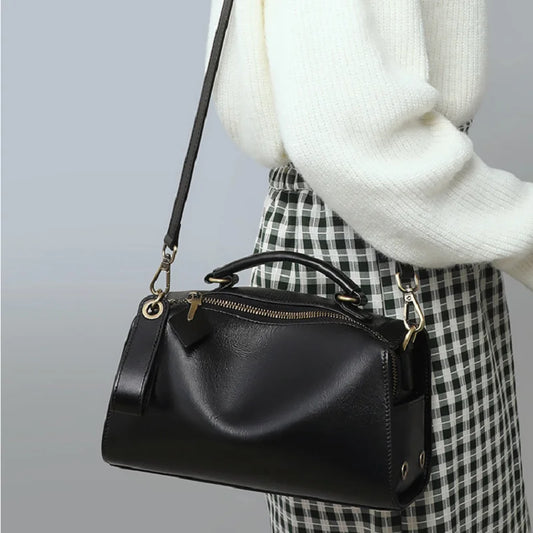 Elegant Soft Cowhide Hobo-Style Shoulder Bag | Versatile Zipper Handbag Luxegan