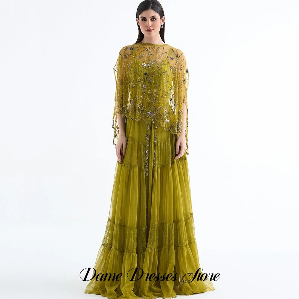 Luxury Sequined Celebrity Gowns with Shawl Elegant Customized A-Line Tulle Evening Dress Modern Spaghetti Straps Robe de soirée