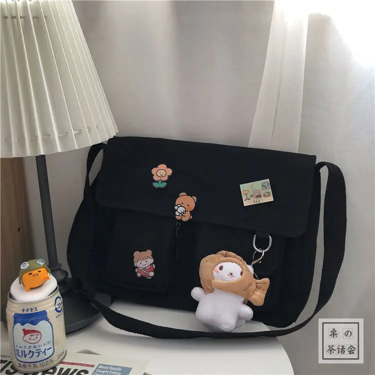 Cute Retro Girl Messenger Shoulder Bag | Canvas Student School Female Luxegan