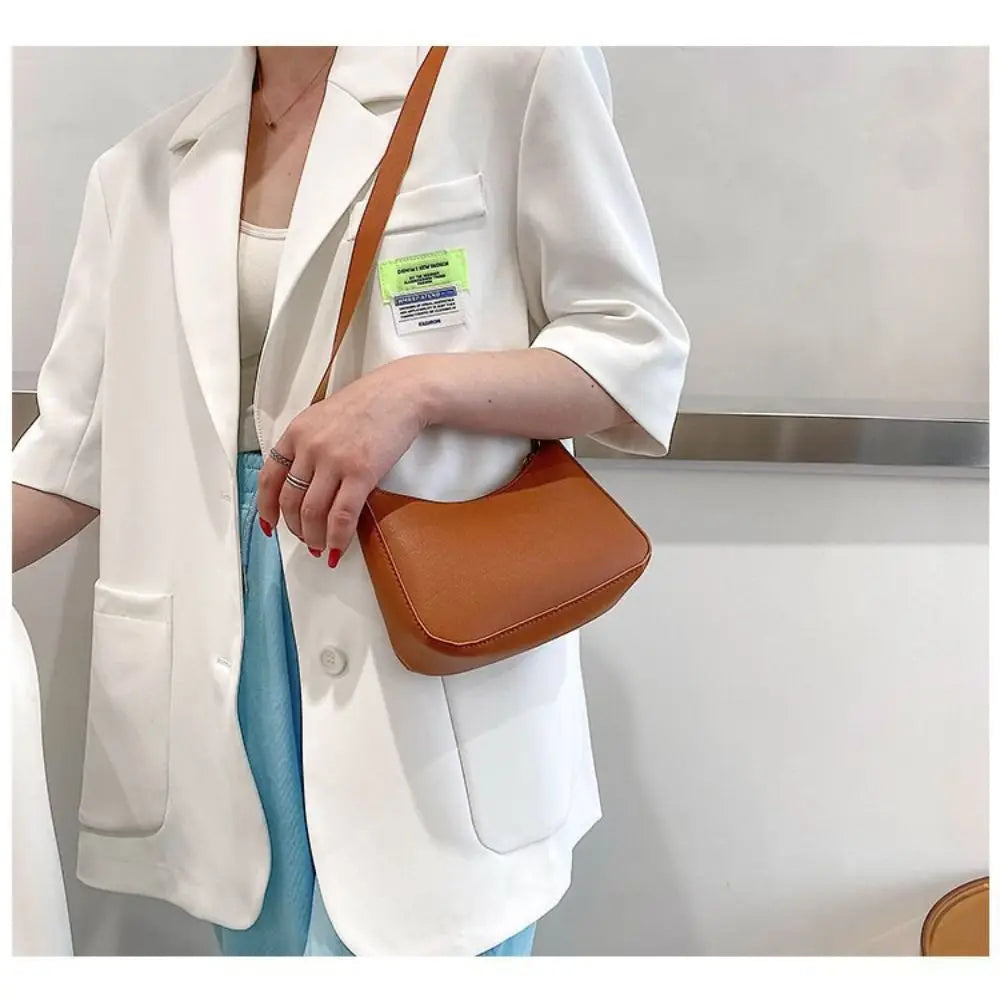 Women's Fashion Retro Underarm Bag | Sophisticated Solid Color PU Leather Shoulder Bag | Elegant Casual Hobo Handbag | Luxury Minimalist "Dignified" Crescent Purse for Modern Commuting Luxegan