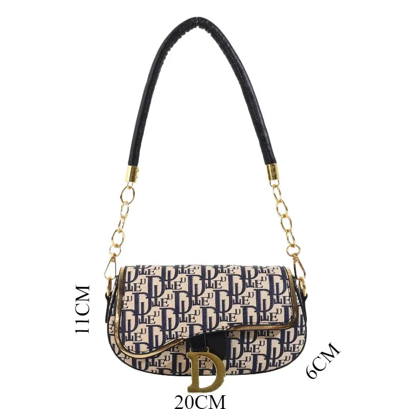 Chain Contrasting Color Saddle Bag | Versatile Shoulder & Crossbody Purse Luxegan