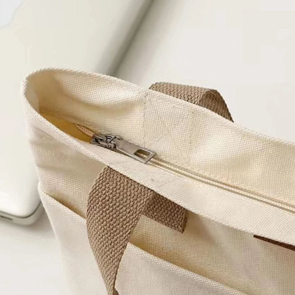 1Pc Women's Tote Bag Canvas Sewing Thread | Large Capacity Advanced Sense Handbag & Convenient Practical Female Commuter Bag Luxegan