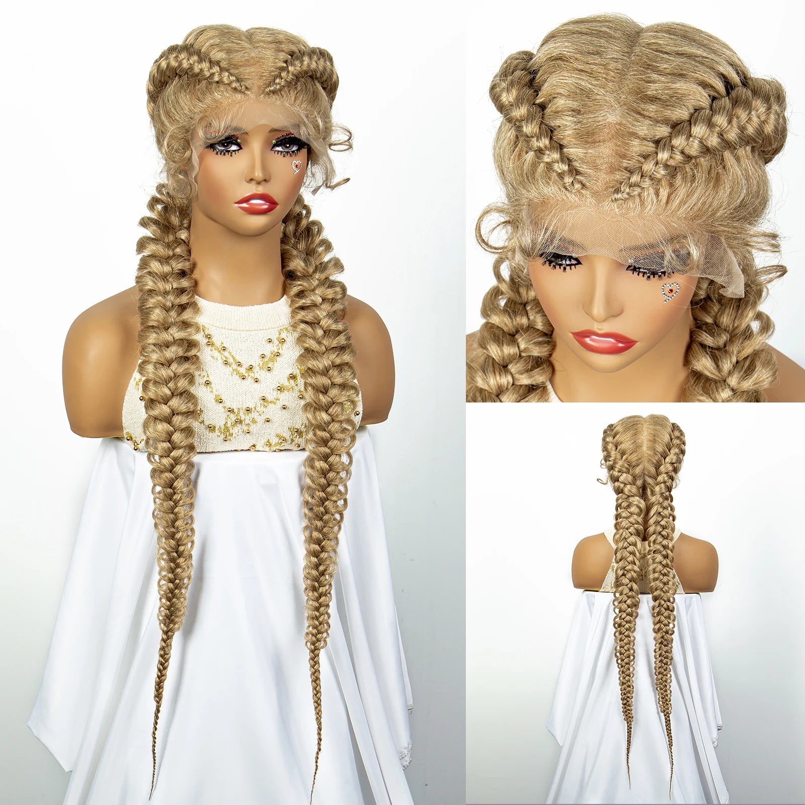 1B/30 Dark Brown Dutch Box Braids Wig | Synthetic Lace Frontal | Fishtail Braids | With Baby Hair | For Black Women