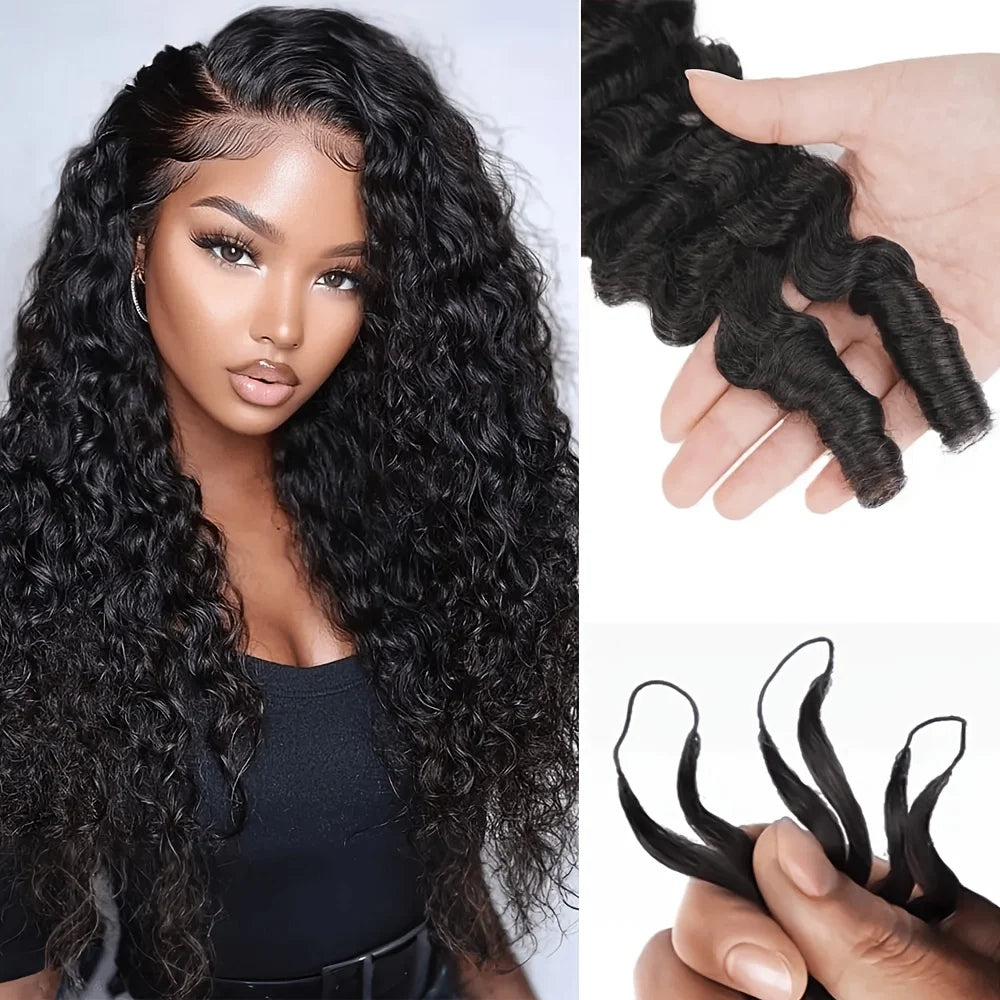 Pre-Looped Burmese Curly Crochet Human Hair Extensions – Feather-Line Invisible | Knotless | Remy Hair | 12–26
