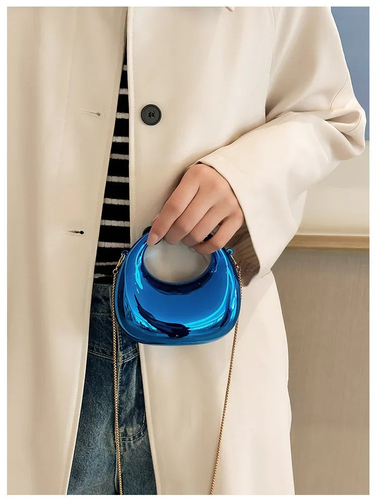 Metallic Half-Moon Minaudiere | Hard Crossbody & Clutch Luxegan