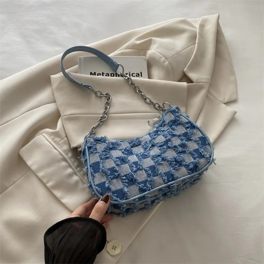 Trendy New Design Single Shoulder Bag | Vintage Y2K Denim Underarm Bag | Korean Star Women's Handbag Luxegan
