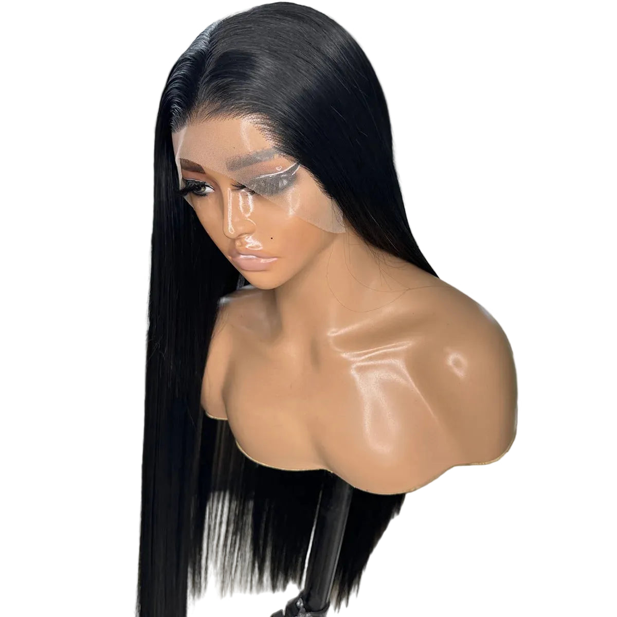 30-Inch Jet Black Silky Straight Futura Synthetic 13x4 Lace Front Wig - 150% Density Glueless Pre-Plucked Hairline Long Straight Wig - Japan Heat-Resistant Fiber Free Part Wig for Black Women (#1 Black) Luxegan