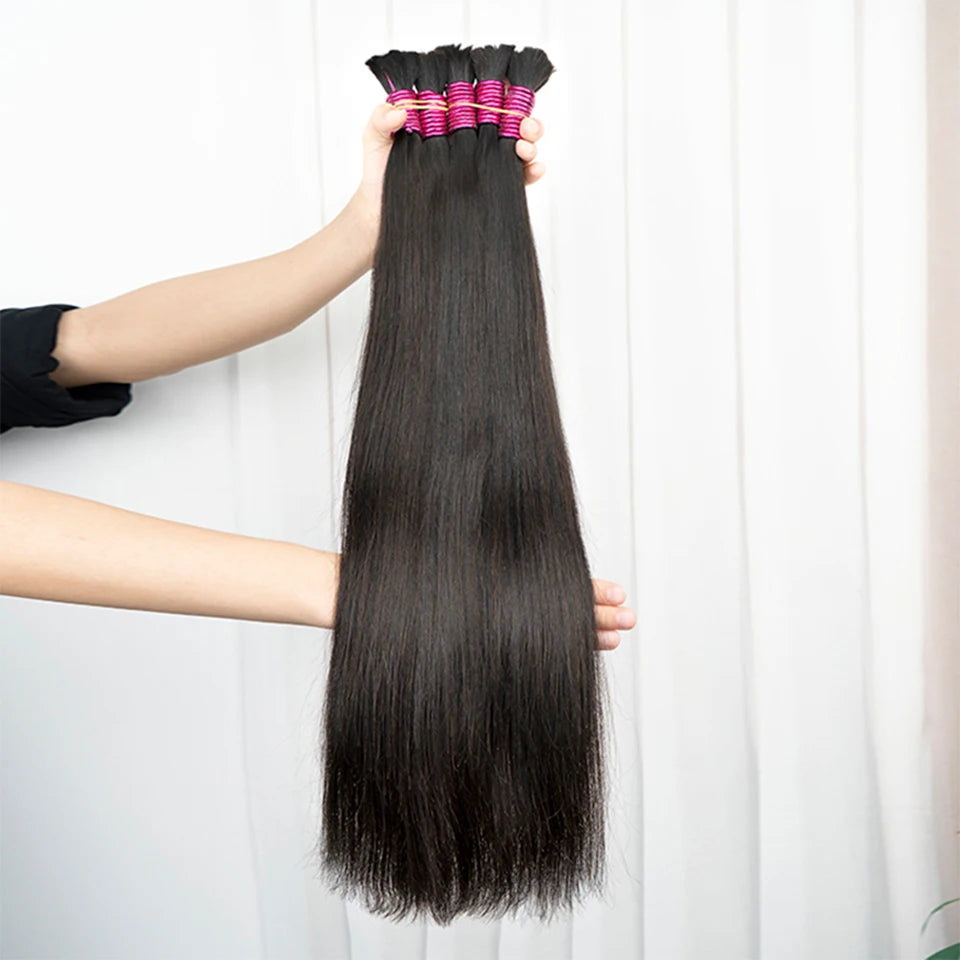 Straight Human Hair for Braiding | No-Weft Bulk Extensions | 18–30 Inches