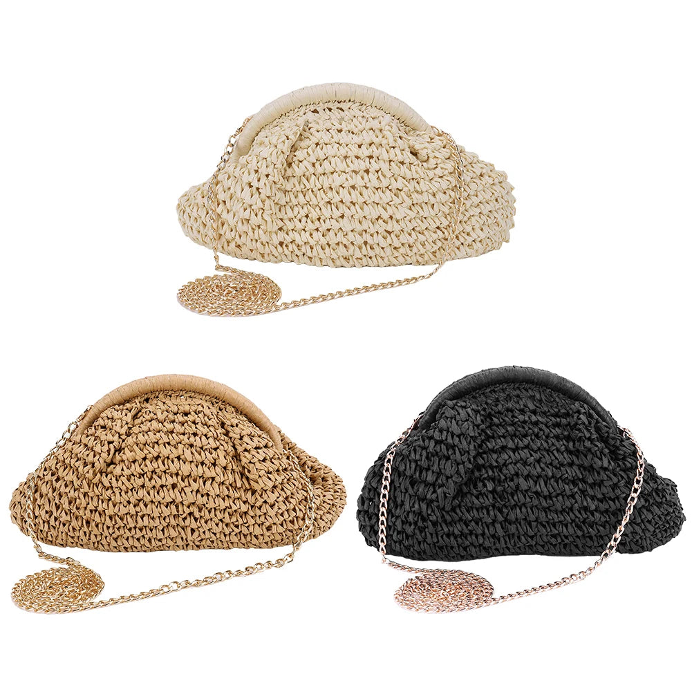 Women's Straw Woven Bag | Chain Strap Shoulder Bag & Weaving Satchel Bag Luxegan