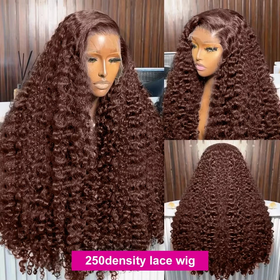 36-Inch Chocolate Brown Deep Wave HD Lace Wig | Sophisticated 250 Density 13x6 & 13x4 Frontal | Elegant "100% Brazilian Remy" Silhouette | "Dignified" Pre-Plucked Free Part Human Hair for Radiant Versatile Styling Luxegan