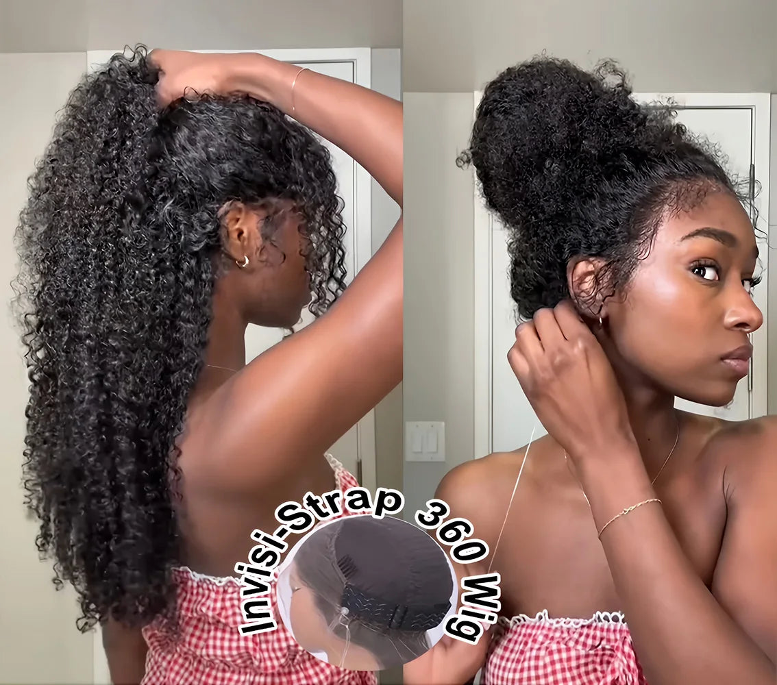 Glueless 250% Density Kinky Curly Wig | Sophisticated 360 Full Lace Frontal HD Transparent Gown | Elegant "Invisi-Strap" Silhouette | "Dignified" Snug Water Brazilian Remy Human Hair for Radiant Versatile Styling Luxegan