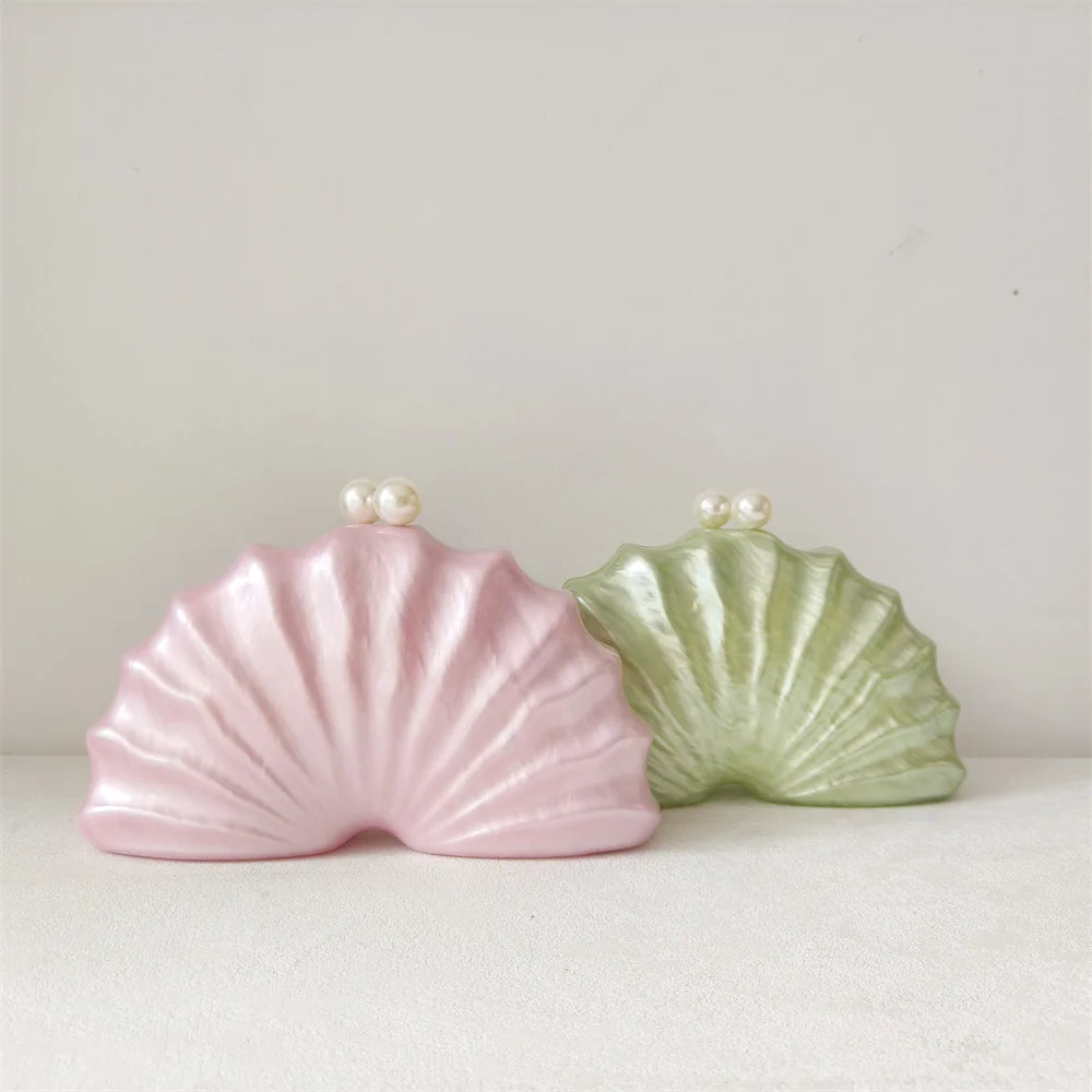 Original Acrylic Beaded Clutch | Half-Moon Shell Shoulder Bag Luxegan