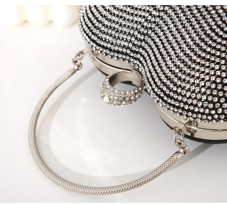 Rhinestone Evening Bag | Heart Pattern Silver Handbag & Diamond Tassel Clutch Luxegan