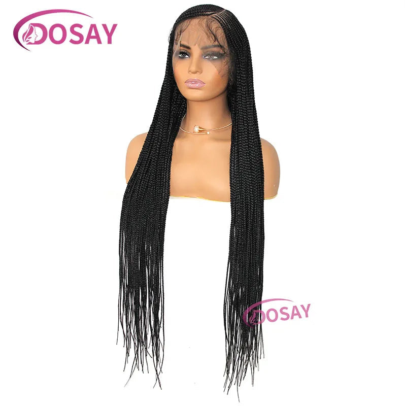 Synthetic Full Lace Front Wig Cornrow Double Braided Wigs For Black Women Box Side Part Braided Lace Wig Faux Locs Braids Wigs Luxegan