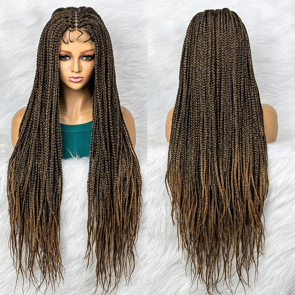 Goddess Box Braids Lace Front Wig | Transparent Full Lace Synthetic Braided Wig Luxegan