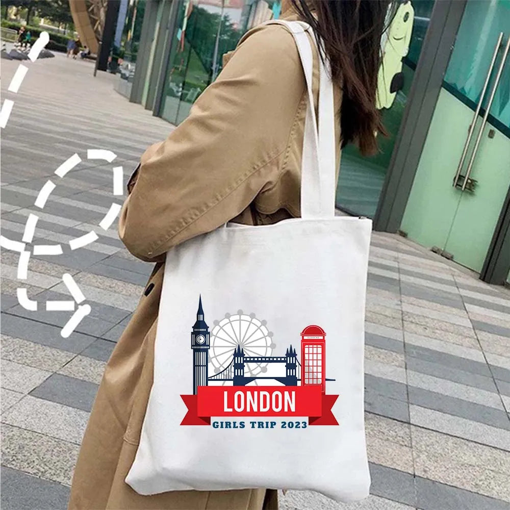 London Big Ben England Map Flag Canvas Tote Bag | UK City Landscape Skyline Shoulder Shopping Handbag (Women's Tourist Gift) Luxegan