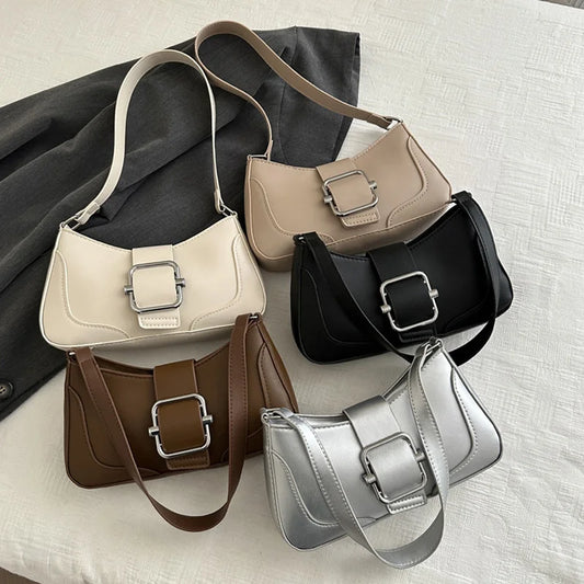 Women's Shoulder Bag | Fashionable Solid PU Leather Handbag & Casual Crossbody Purse