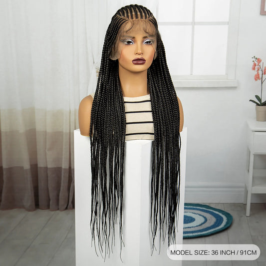 36" Natural Knotless Cornrow Braids Wig | Transparent Full Lace | Baby Hair Luxegan