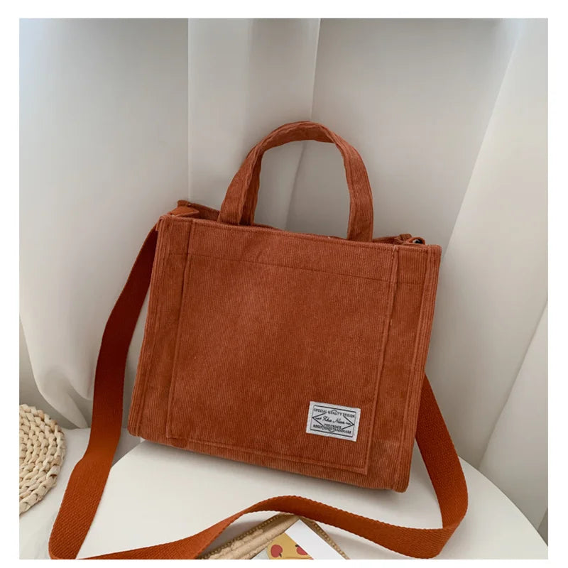Velvet/Corduroy Casual Tote | Soft Large Capacity Simple Square Handbag Luxegan