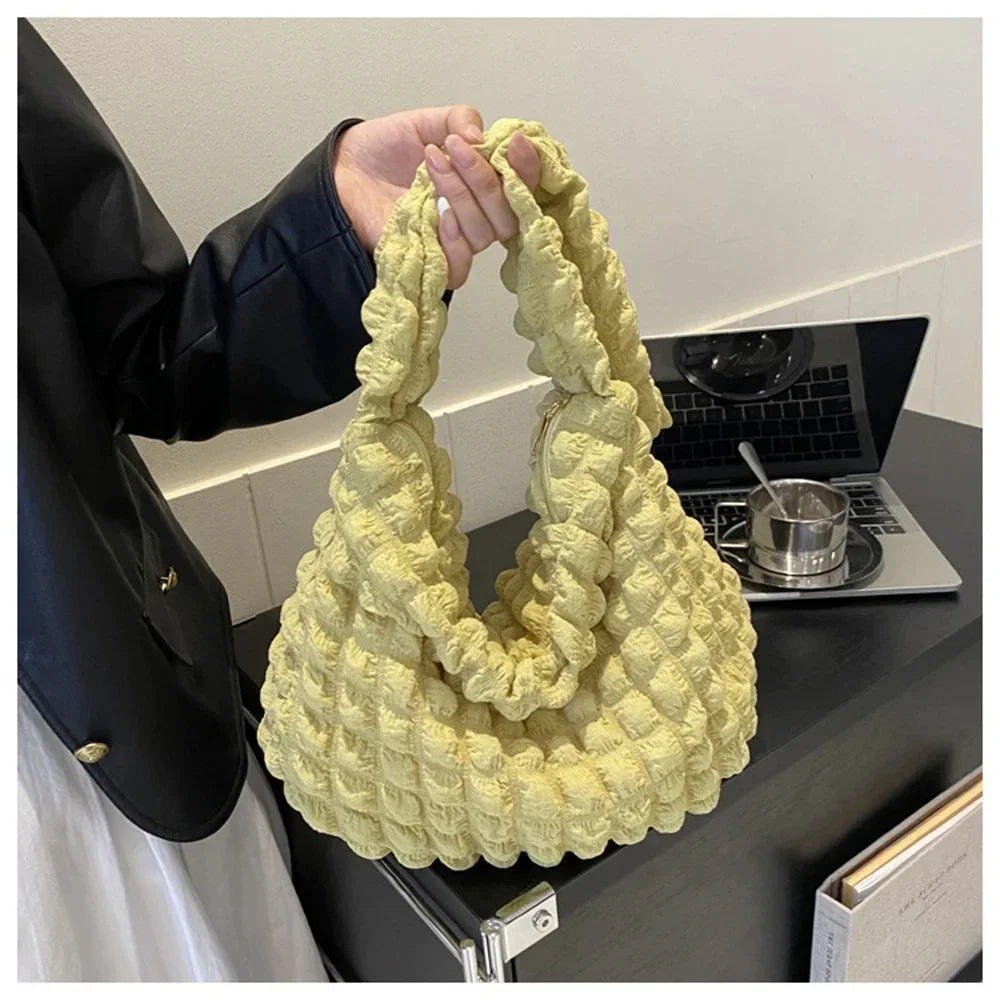 Crossbody Bag with Pleated Design | Embroidered Plaid Shoulder Bag & Simple Large Capacity Quilted Tote Bags for Women Luxegan