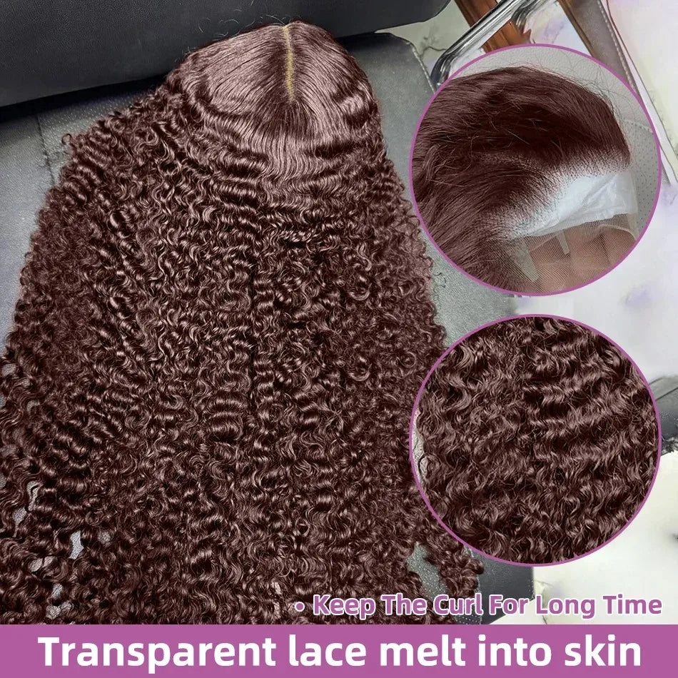24-Inch Deep Curly Chocolate Brown HD Lace Wig | Sophisticated 13x6 & 13x4 Transparent Frontal | Elegant "Brazilian Remy" 4# Colored Silhouette | "Dignified" Water Wave Human Hair for Radiant Versatile Styling Luxegan