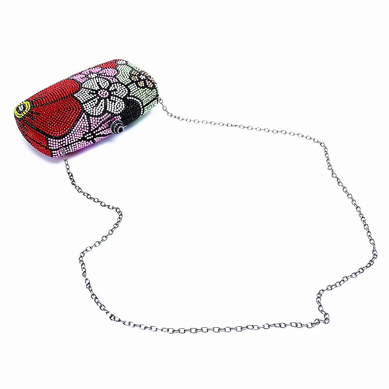 Multi-Flower Rhinestone Clutch | Sophisticated Luxury Diamond Wedding Purse | Elegant Crystal Dinner Handbag | "Dignified" Hard-Shell Designer Minaudière for Formal Party Styling Luxegan