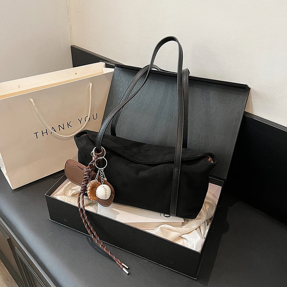 Women’s Retro Faux Suede Shoulder Bag | Large Capacity Work & Travel Satchel | Solid Color Handbag with Interior Zipper Pocket Luxegan