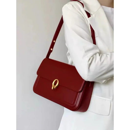High-Texture Red Retro Bridal Wedding Bag | French Handbag & Commuter Underarm Bag Luxegan