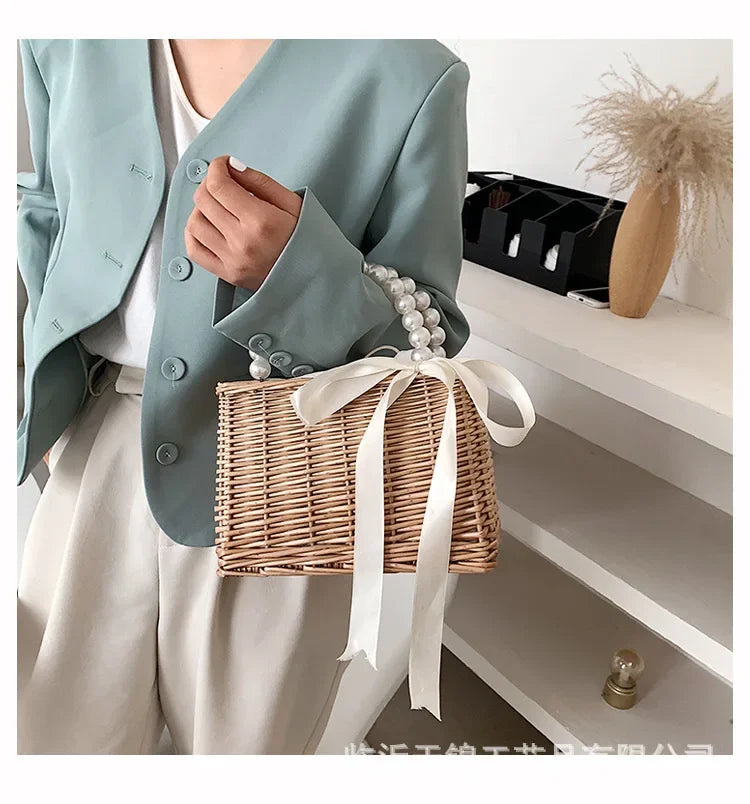 Straw Bags for Women | Square Handbags & Summer Rattan Shoulder Bags (Handmade Knitted Storage & Small Totes Bag) Luxegan