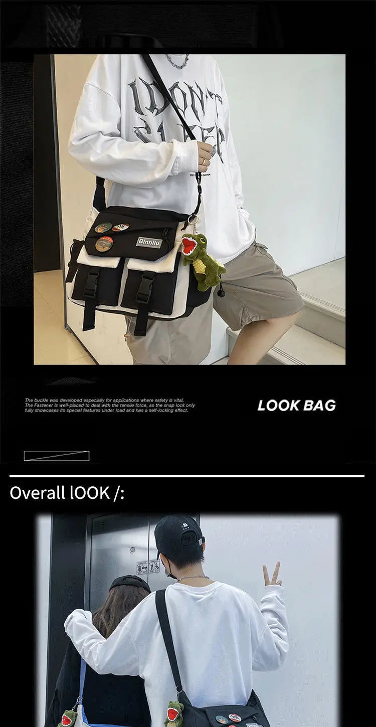 Japanese Simple Messenger Bag | Student Nylon Waterproof Canvas Handbag & Shoulder Crossbody Bag