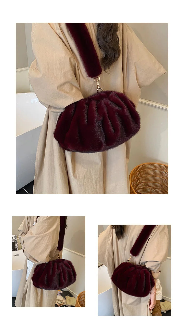 Mink Fur Texture Cloud Shell Bag | Sophisticated "Wrinkle Relaxed" Silhouette | Elegant Winter Fashion Tote | "Dignified" High-Performance Felt Accessory for Radiant Versatile Styling Luxegan