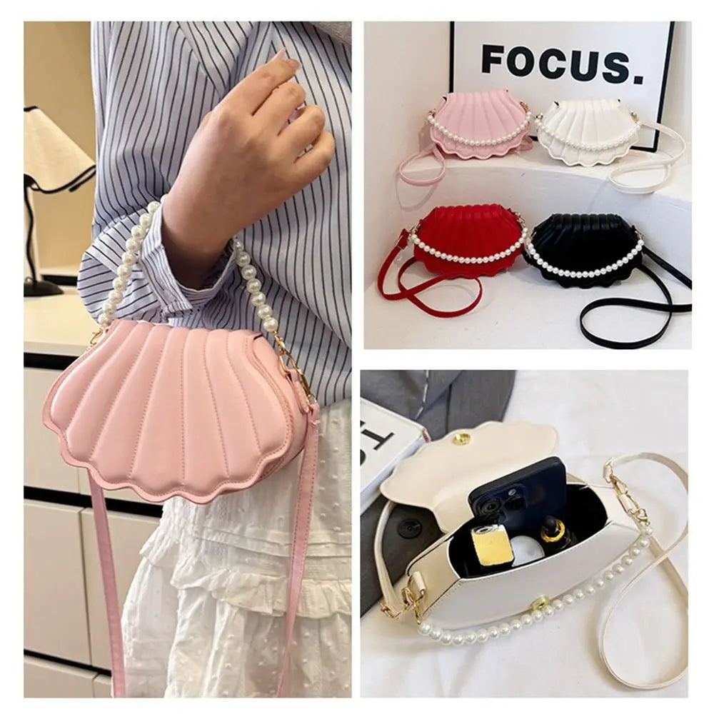 Soft TPU Minimalist Shell Bag | Cute Pearl Decorated Shoulder & Crossbody Bag Luxegan