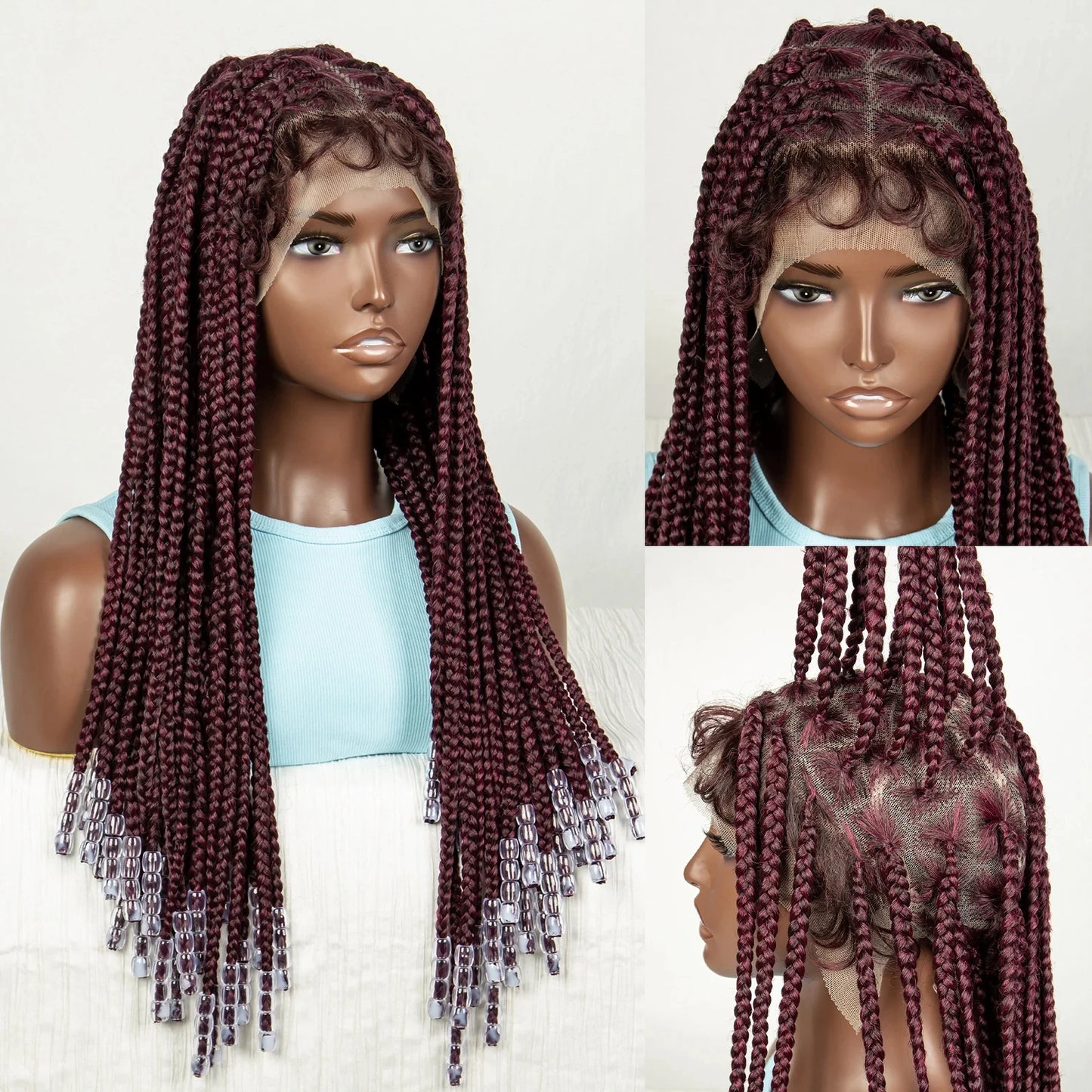 Ginger Beaded Knotless Braids Wig | Full Lace Frontal | 350# Luxegan