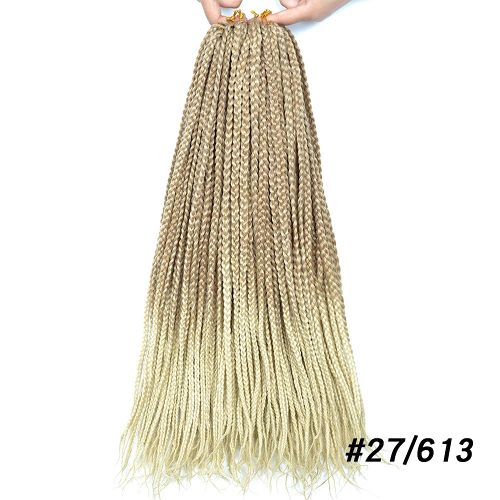 24-Inch Long Ombre Box Braids Crochet Hair - Pre-Looped Synthetic Braiding Hair Extensions - High Temperature Fiber 22 Strands/Pack Piano Color Crochet Braids for Women & Girls (27 Colors Available)