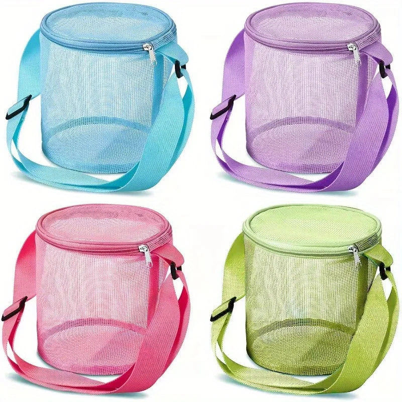 Net Yarn Shell Storage Bag | Sophisticated Three-Dimensional Circle Beach Bucket | Elegant Dredging Toy Collection Bag | High-Quality Polyester Mesh Finishing Pouch with "Dignified" Barrel Shape Luxegan