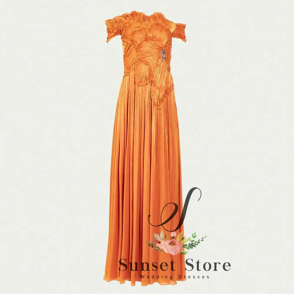 Off-Shoulder Pleated Chiffon Prom Gown | A-Line Ruched Slit Bespoke Formal Dress Luxegan