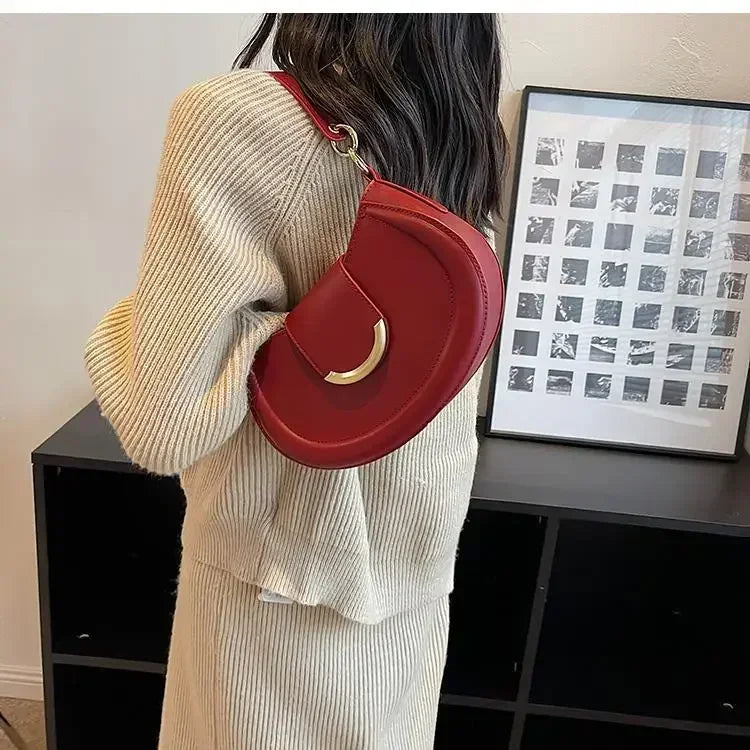 Designer Trend Leather Underarm Bag | Sophisticated Solid Color Small Armpit Shoulder Bag | Elegant Casual Bucket Shaped Handbag | Luxury Soft PU Leather Crossbody with "Dignified" Magnetic Hasp Luxegan