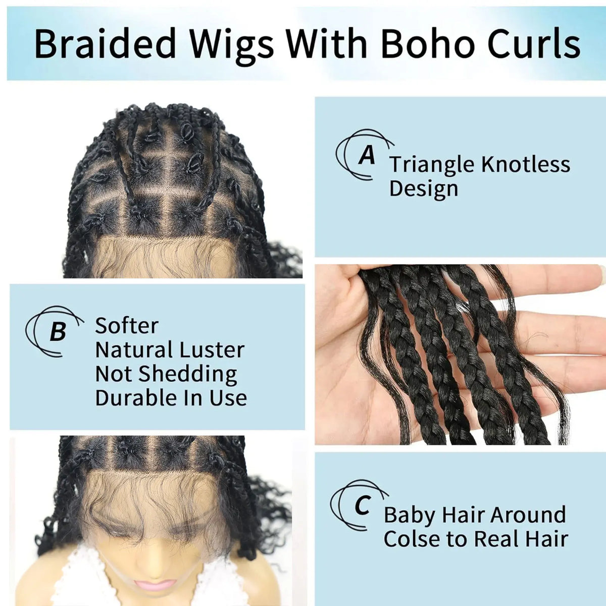 24" Boho Double Full Lace Knotless Braided Wig - Bohemian Curly - Synthetic - with Baby Hair